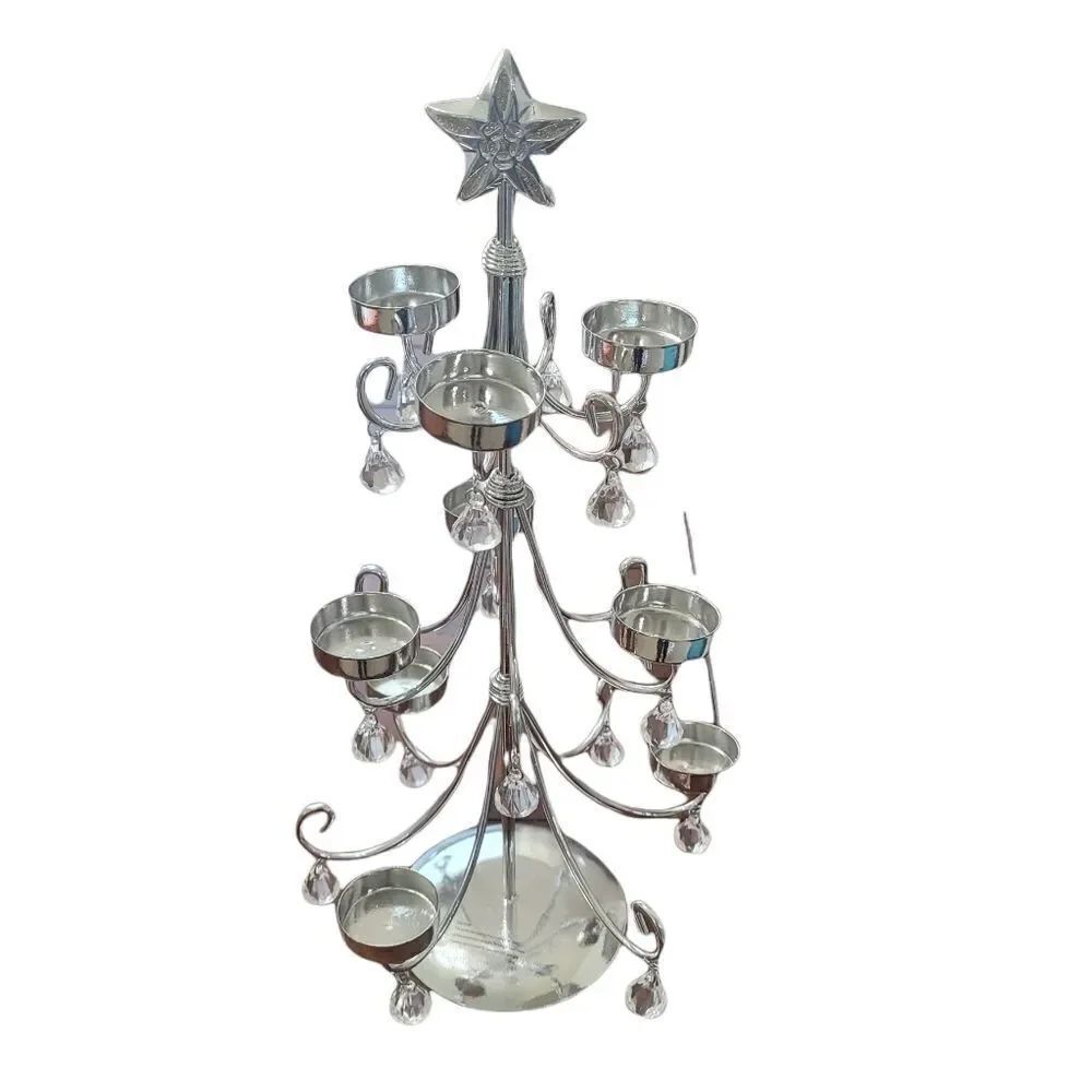 Silver Christmas tree votive candle holder